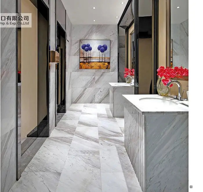 Bathroom finished with white marble